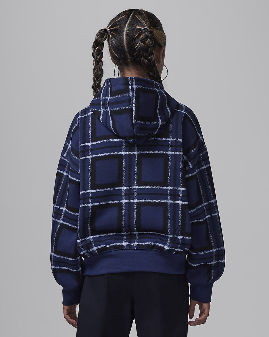 Jordan Brooklyn Essentials Big Kids Plaid Print Pullover Hoodie. Nike